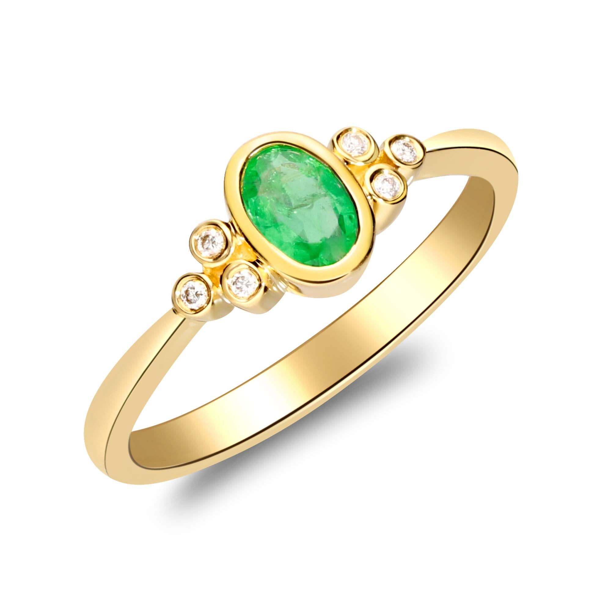 0,45 Karat Ovalschliff Smaragd mit Diamant-Akzenten 10K Gelbgold Ring Damen im Angebot