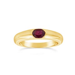 0.45 Carats Total Oval Cut Ruby Solitaire Wedding Band in Yellow Gold
