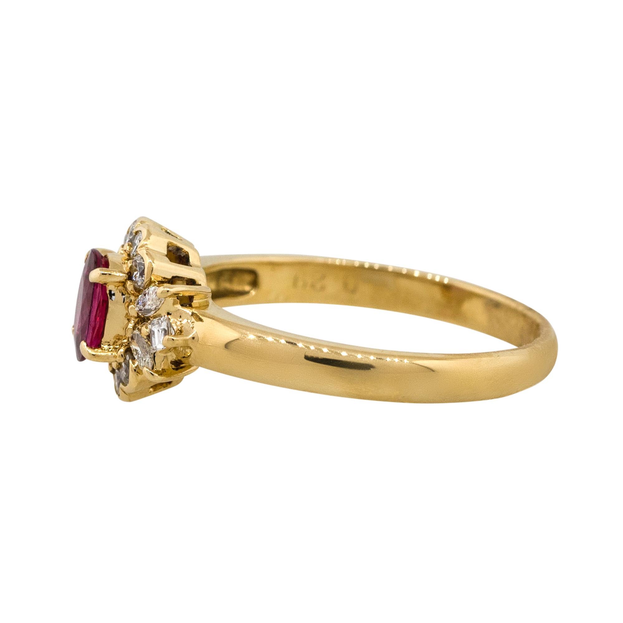 Oval Cut 0.45 Carat Oval Ruby Center Diamond Scalloped Ring 18 Karat in Stock For Sale