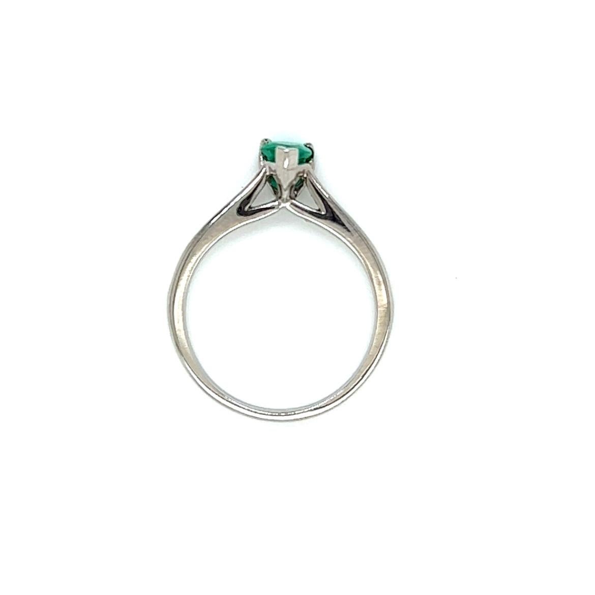 Women's 0.45 Carat Pear Shape Emerald and Diamond Ring in 18 Karat White Gold For Sale