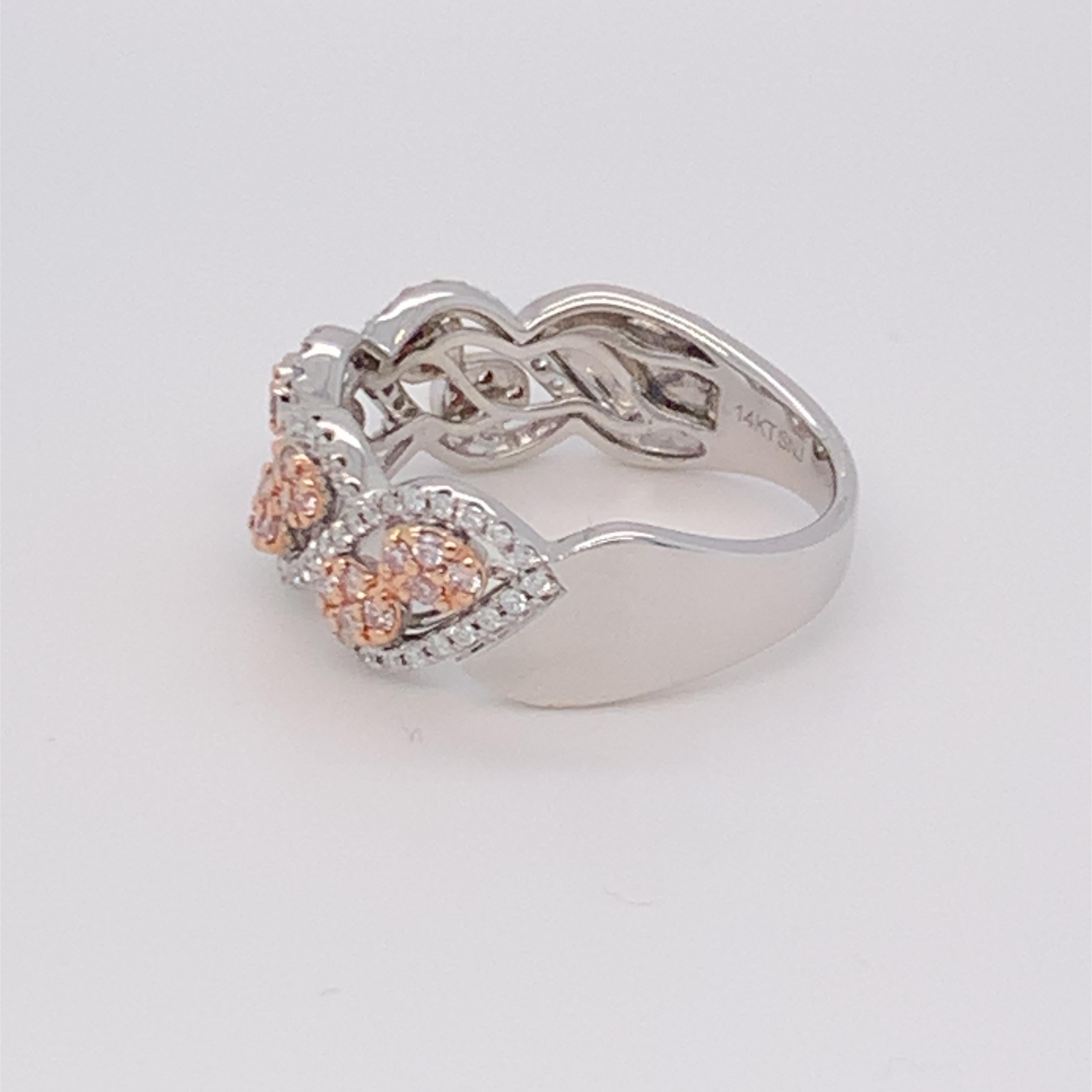 0,45 Karat rosa & weißer Diamantring aus 14k zweifarbigem Gold mit Diamanten im Angebot 4