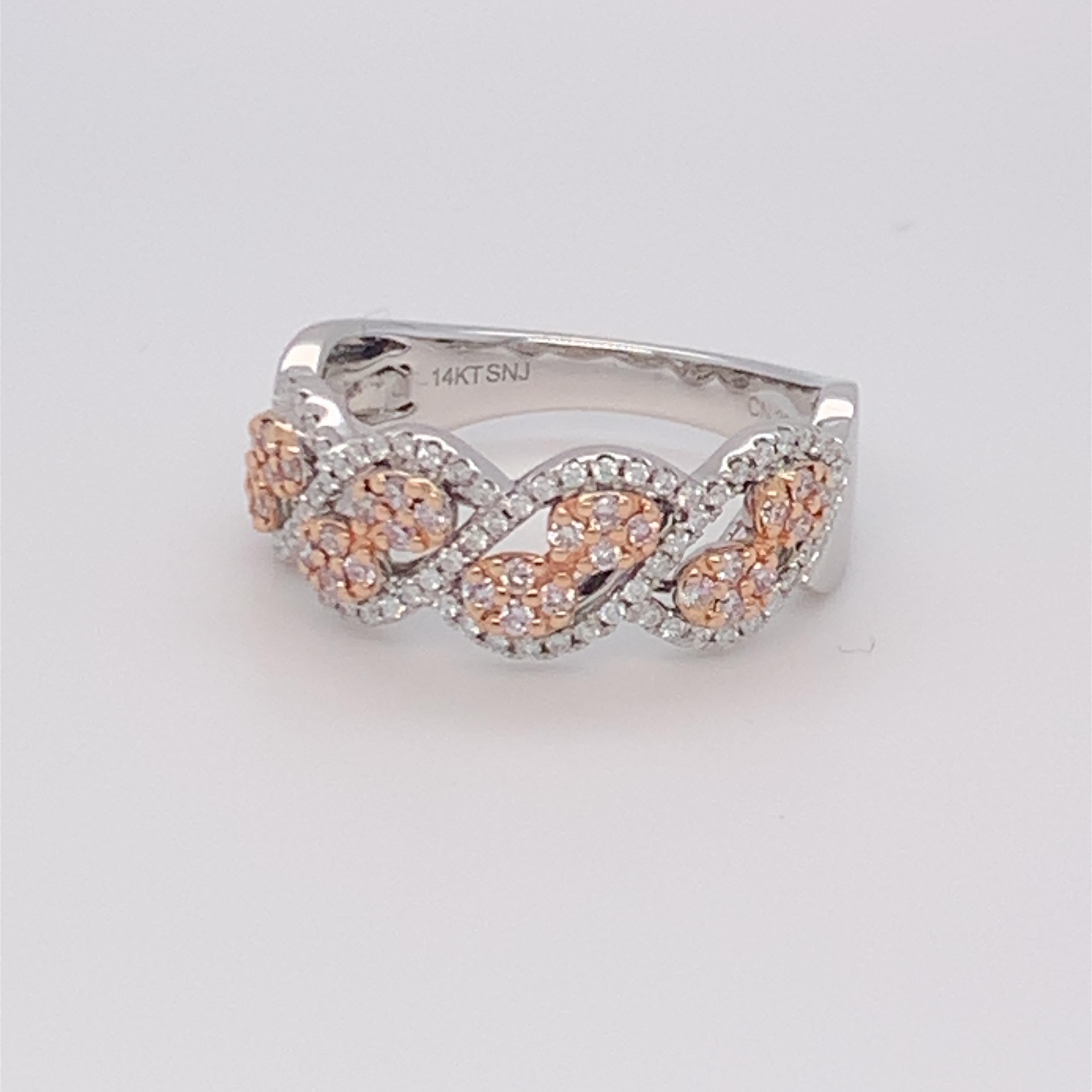 0.45 Carat Pink & White Diamond Band in 14k Two Tone Gold For Sale 4