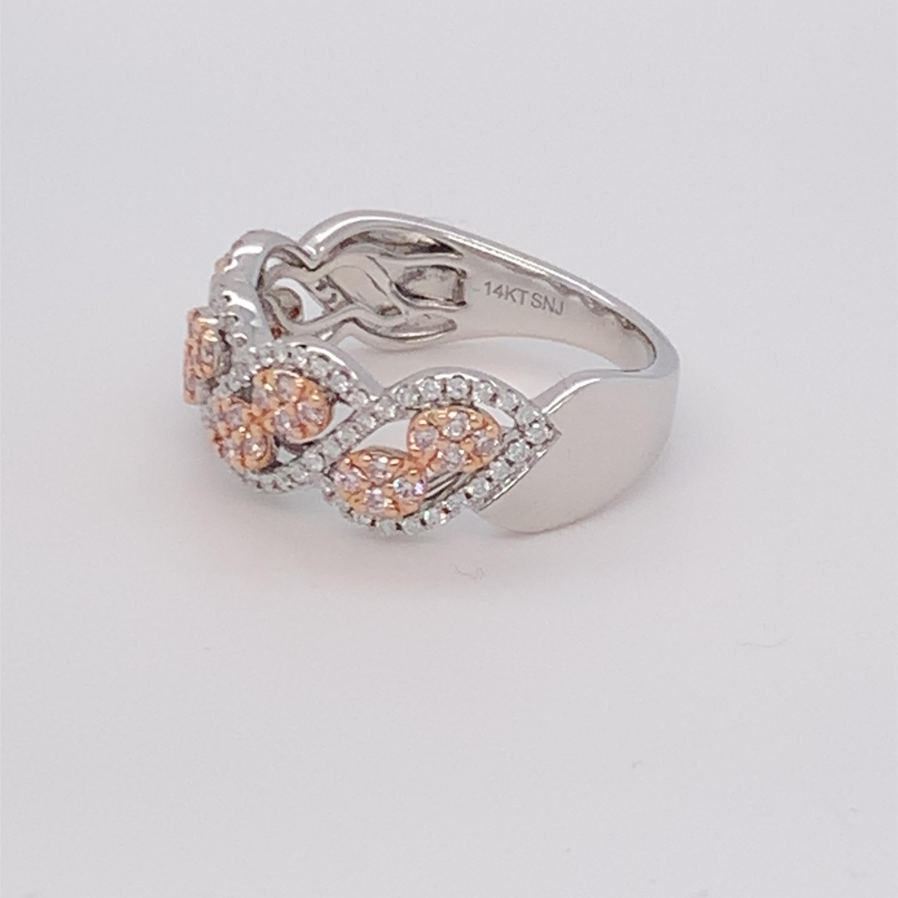 0.45 Carat Pink & White Diamond Band in 14k Two Tone Gold For Sale 6