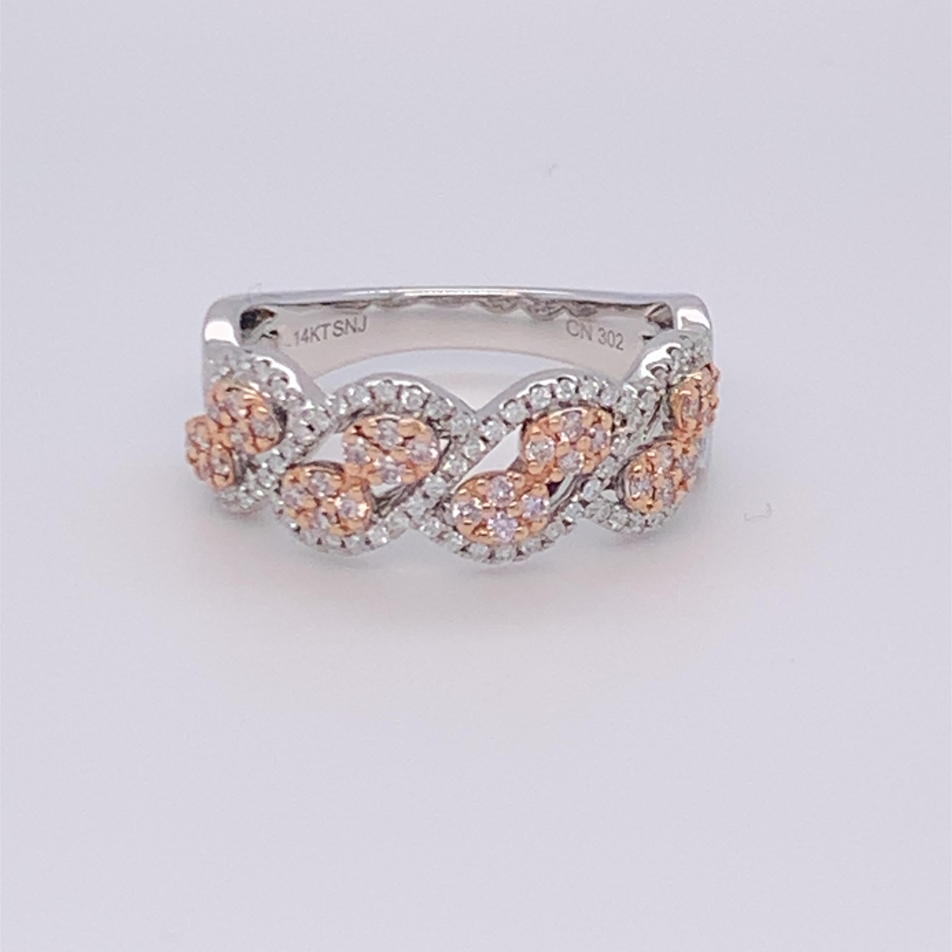0.45 Carat Pink & White Diamond Band in 14k Two Tone Gold For Sale 8