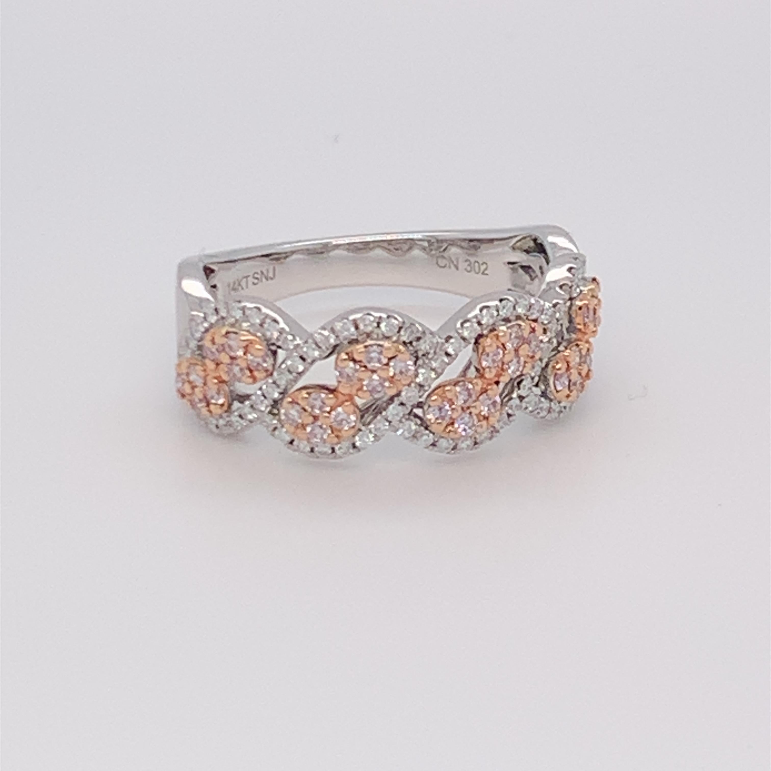 Artisan 0.45 Carat Pink & White Diamond Band in 14k Two Tone Gold For Sale