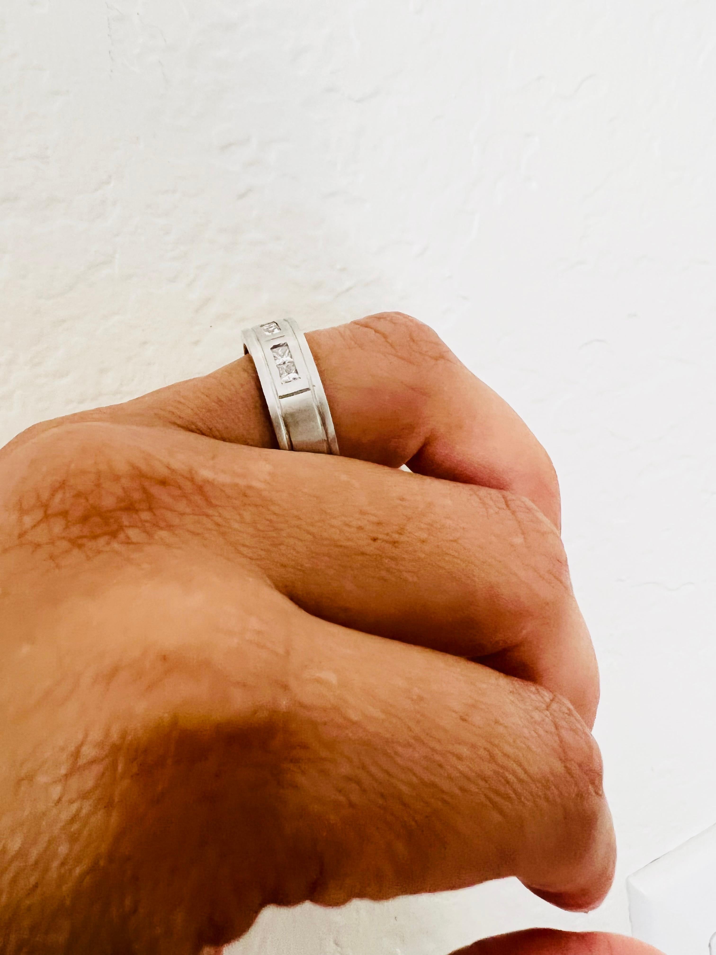 0.45 Carat Princess Cut Diamond Men's Wedding Band 14 Karat White Gold For Sale 3