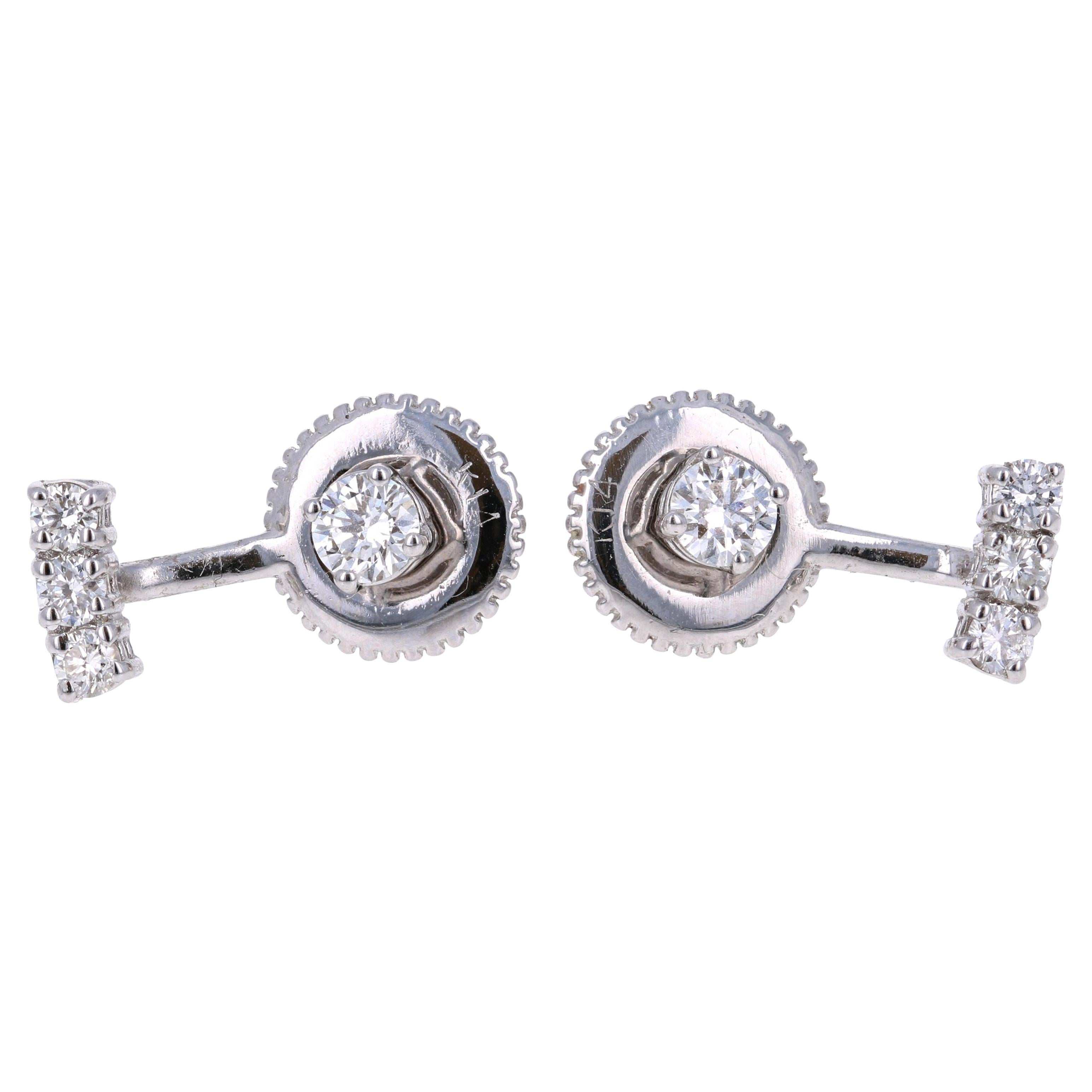 Boucles d'oreilles pendantes en or blanc 14 carats avec diamants taille ronde de 0,45 carat