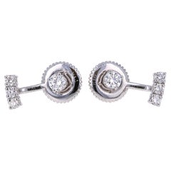 Boucles d'oreilles pendantes en or blanc 14 carats avec diamants taille ronde de 0,45 carat