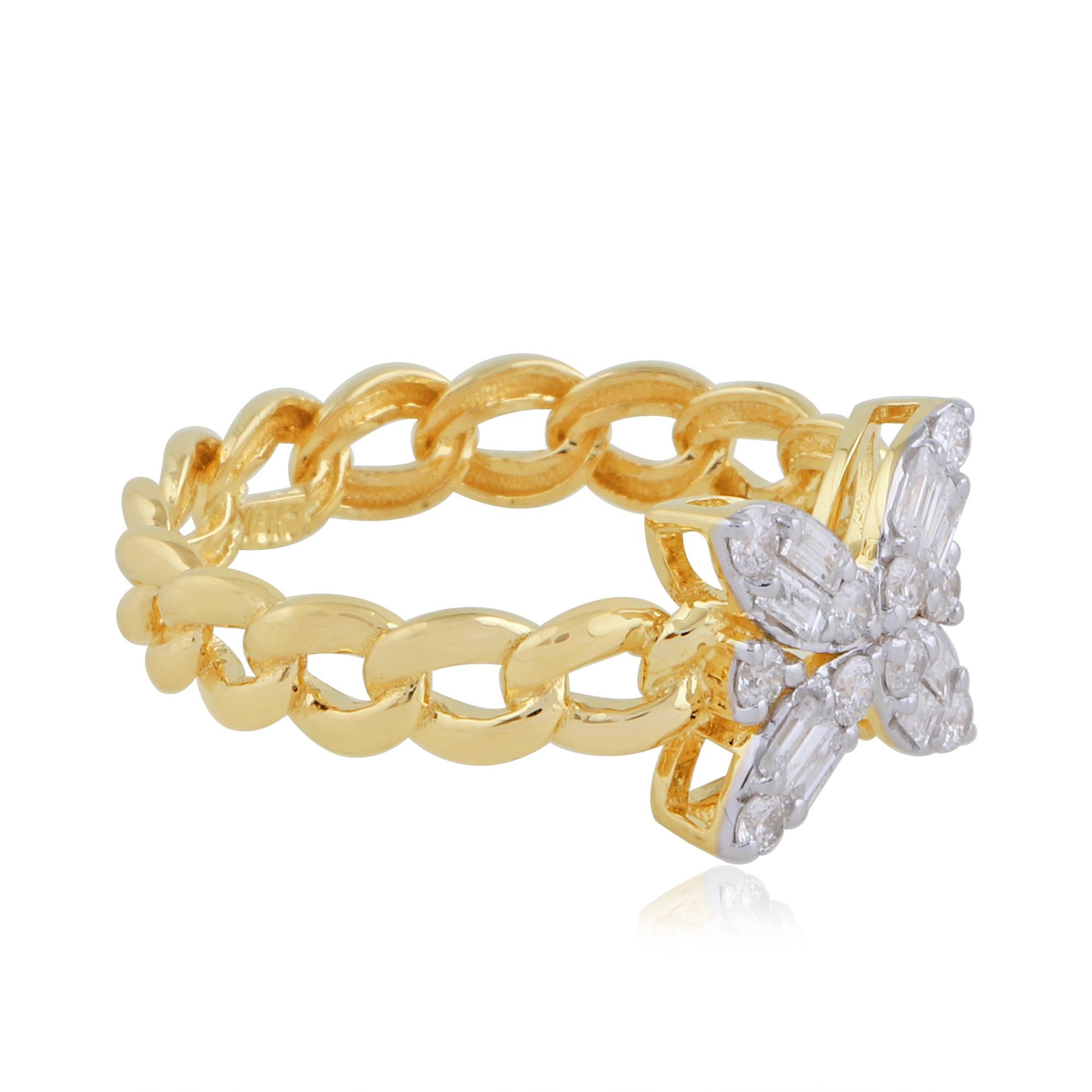 For Sale:  0.45 Carat SI Clarity HI Color Baguette Diamond Flower Ring 18 Karat Yellow Gold 2
