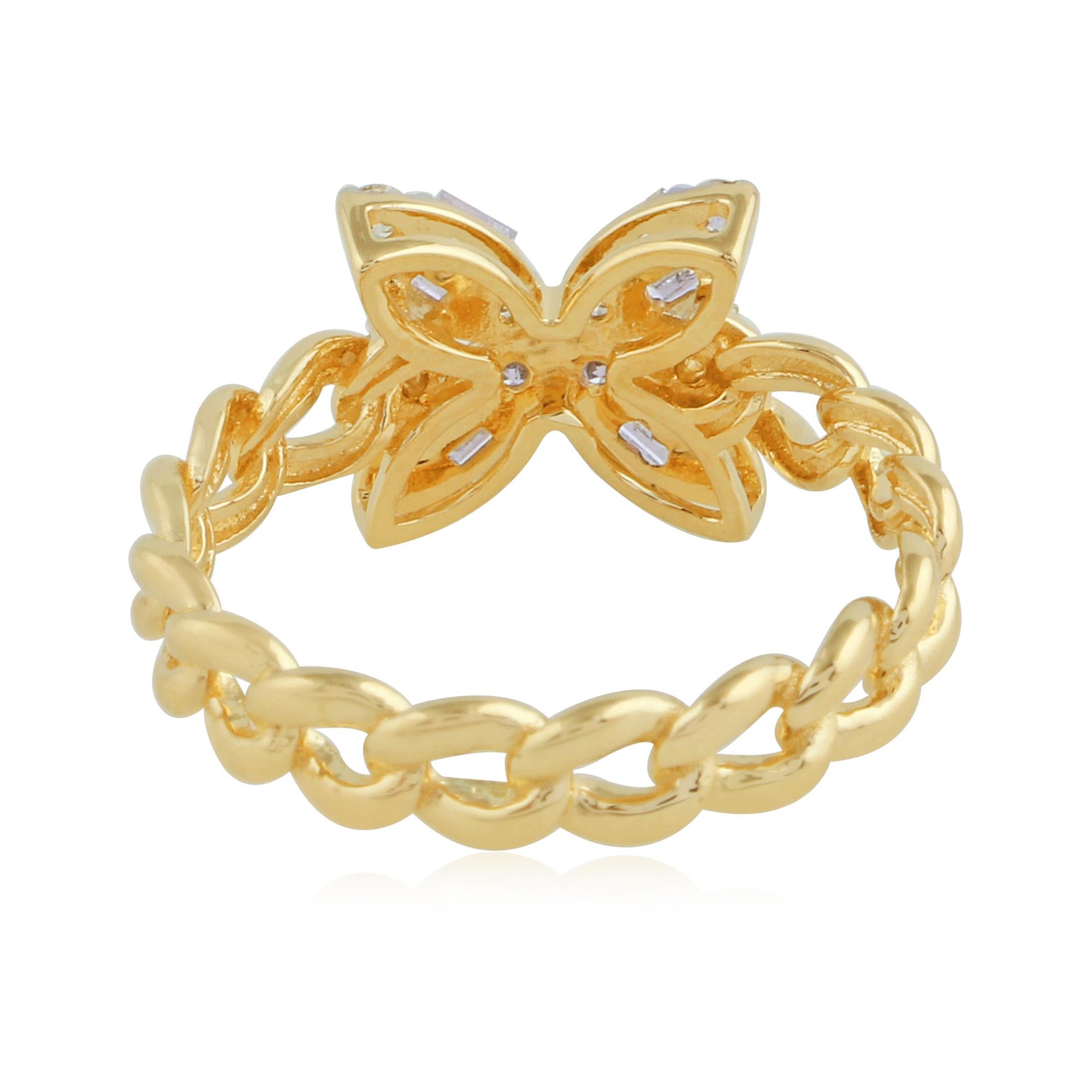 For Sale:  0.45 Carat SI Clarity HI Color Baguette Diamond Flower Ring 18 Karat Yellow Gold 3
