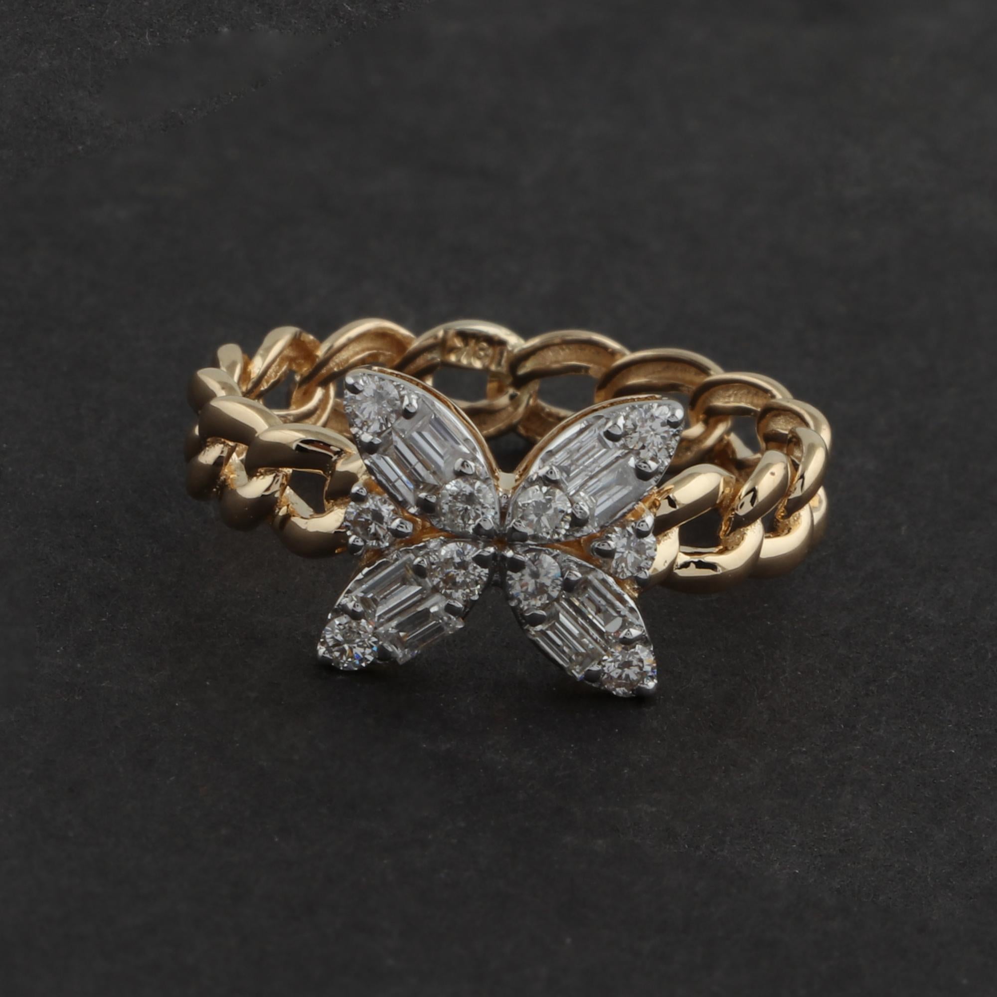 For Sale:  0.45 Carat SI Clarity HI Color Baguette Diamond Flower Ring 18 Karat Yellow Gold 5