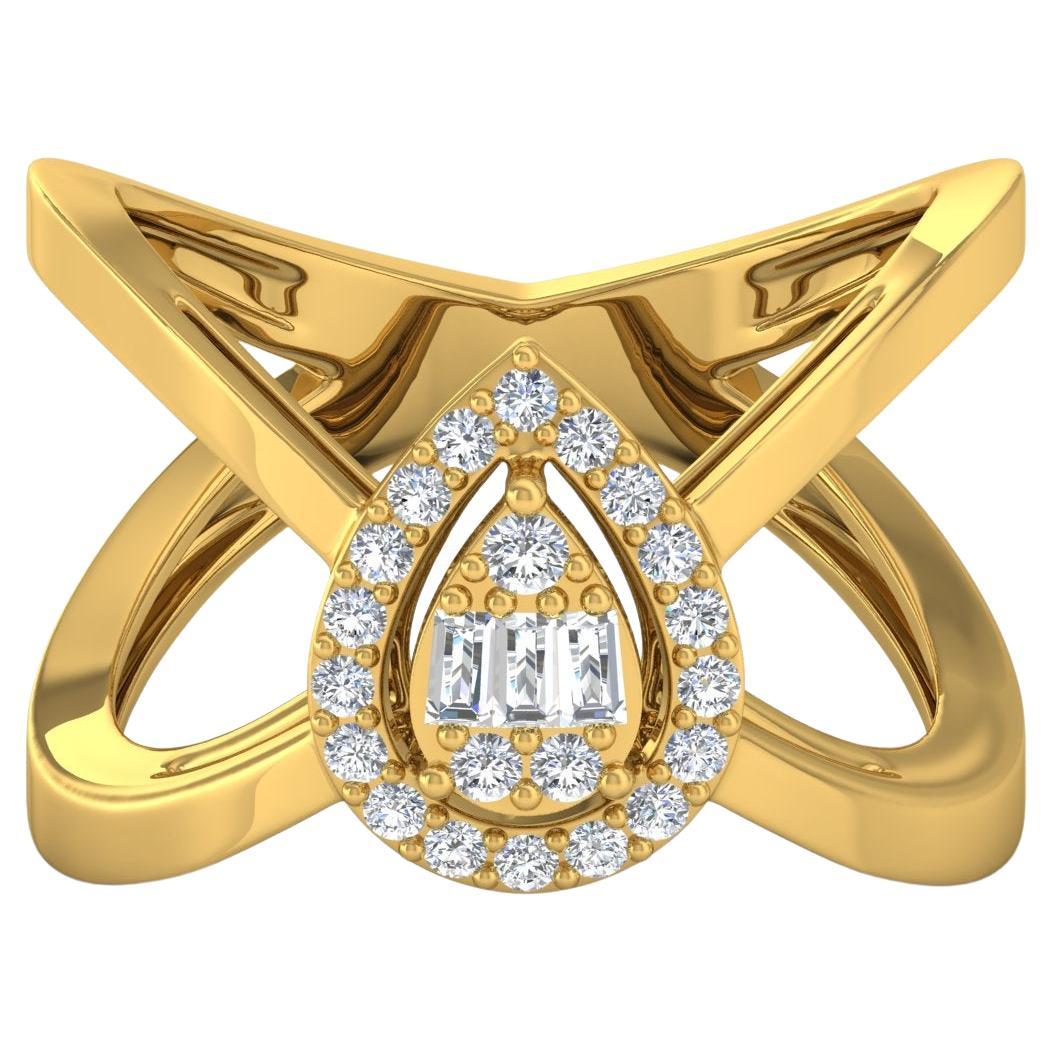For Sale:  0.45 Carat SI Clarity HI Color Diamond Criss Cross Design Ring 18k Yellow Gold