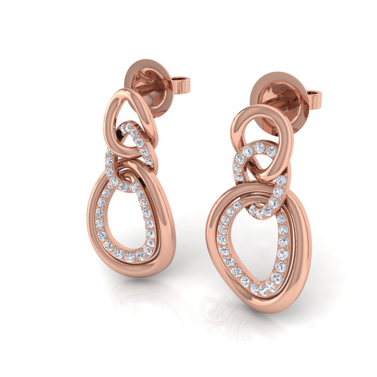 Modern 0.45 Carat SI Clarity HI Color Diamond Drop Earrings 18 Karat Rose Gold Jewelry For Sale