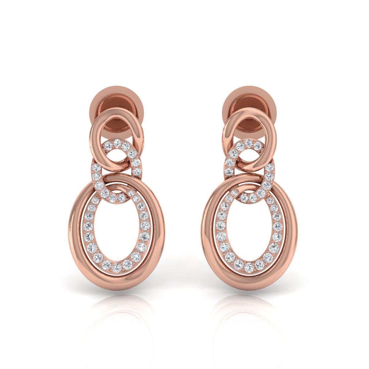 Round Cut 0.45 Carat SI Clarity HI Color Diamond Drop Earrings 18 Karat Rose Gold Jewelry For Sale