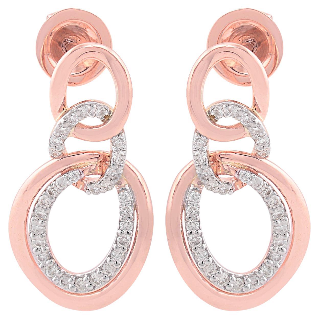 0.45 Carat SI Clarity HI Color Diamond Drop Earrings 18 Karat Rose Gold Jewelry For Sale