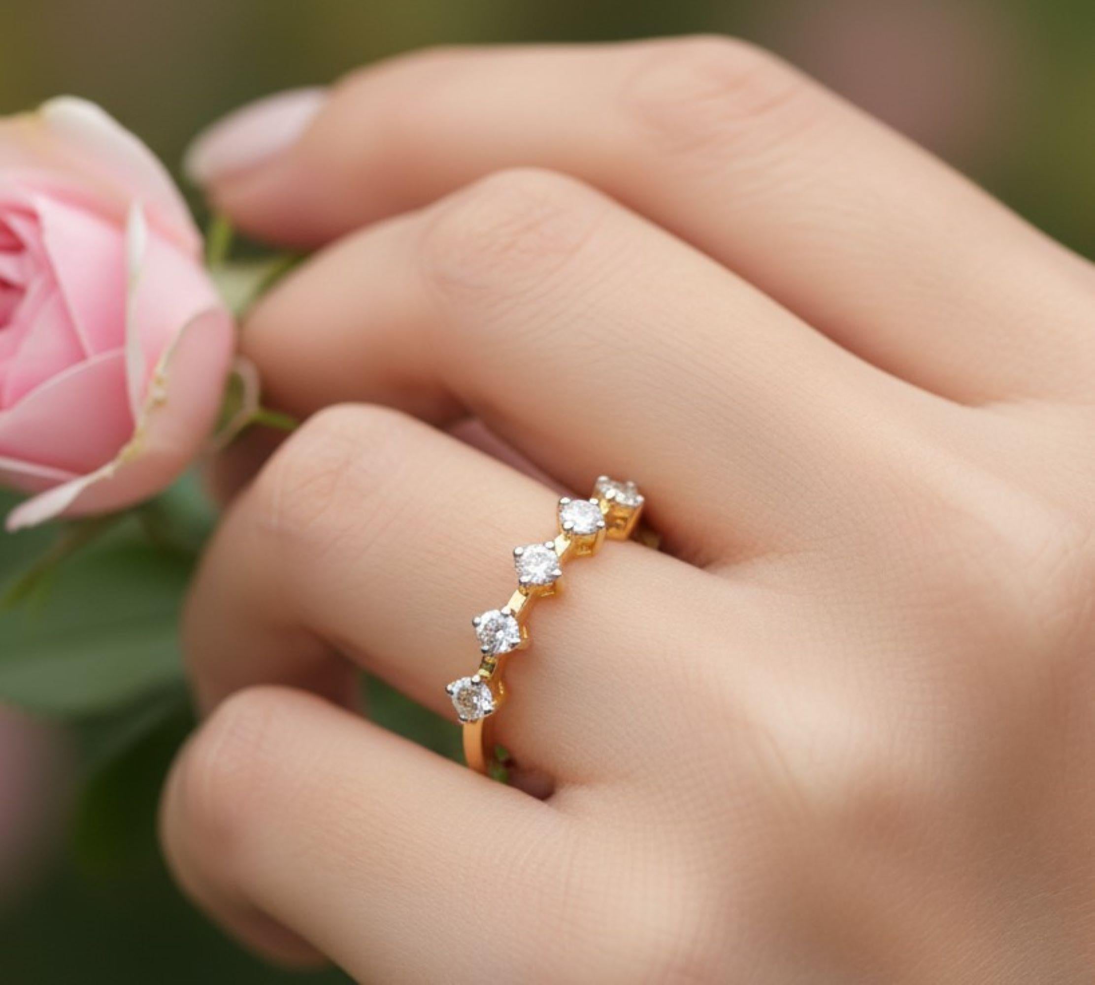 in vendita:  0,45 Carati SI Chiarezza HI Colore Diamante Impilabile Anello Regalo Oro Giallo 14k 2