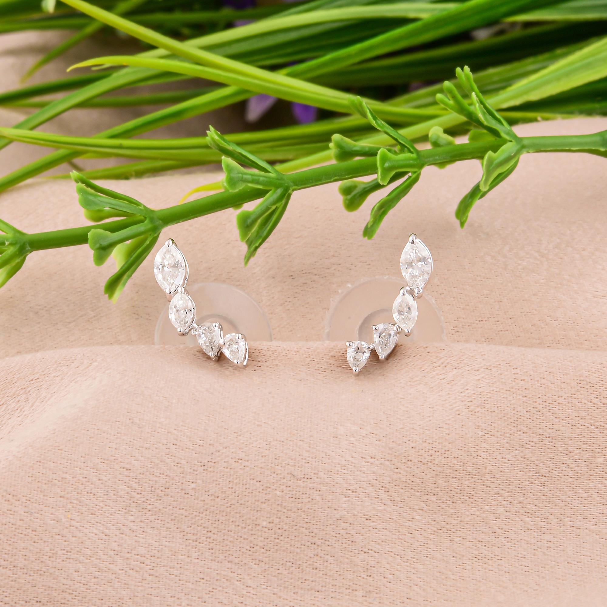 Pear Cut 0.45 Carat SI/H Marquise Pear Shape Diamond Earrings 18 Karat White Gold Jewelry For Sale