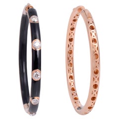 0.45 Carat SI/HI Diamond Black Enamel Hoop Earrings 18 Karat Rose Gold Jewelry