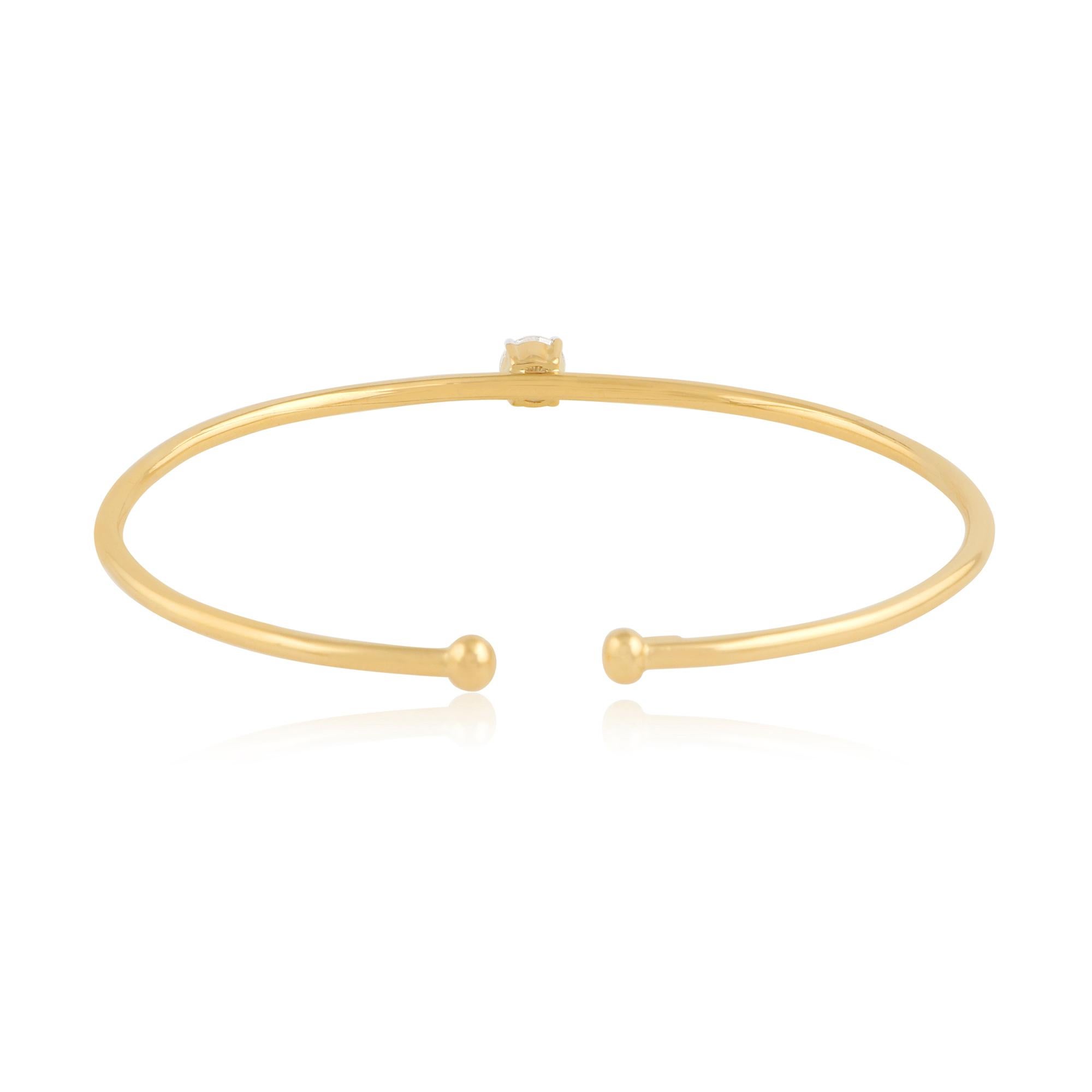 Modern 0.4 Ct SI/HI Solitaire Diamond Cuff Bangle Bracelet 18 Karat Yellow Gold Jewelry For Sale