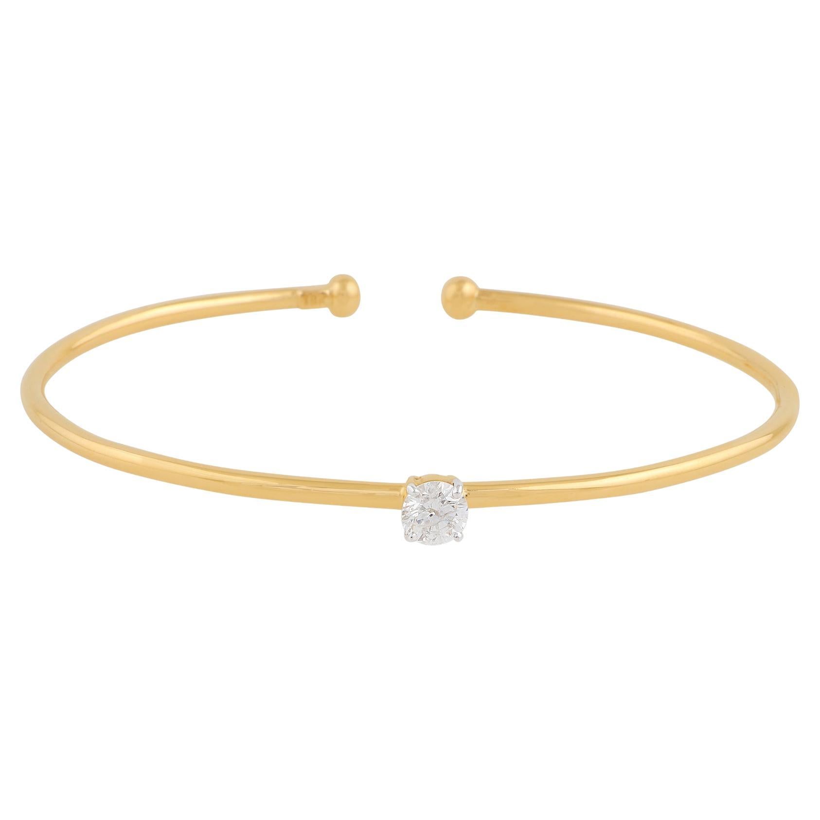 0.4 Ct SI/HI Solitaire Diamond Cuff Bangle Bracelet 18 Karat Yellow Gold Jewelry For Sale