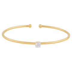 0.4 Ct SI/HI Solitaire Diamond Cuff Bangle Bracelet 18 Karat Yellow Gold Jewelry