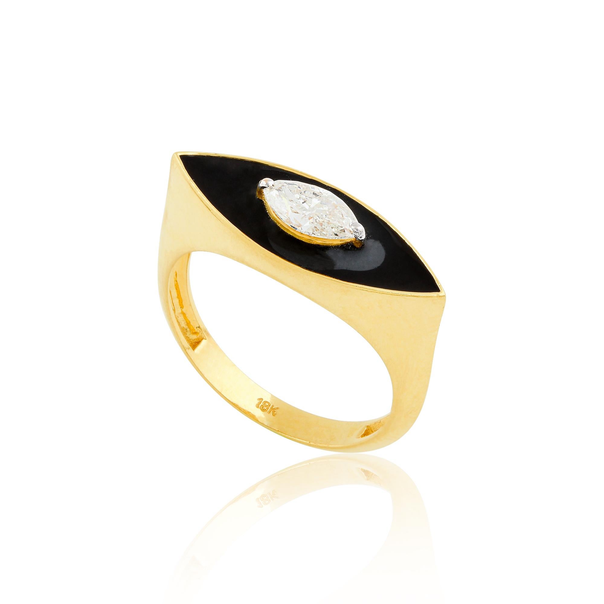 For Sale:  0.45 Ct Solitaire Diamond Evil Eye Ring 18k Yellow Gold Black Enamel Jewelry 5
