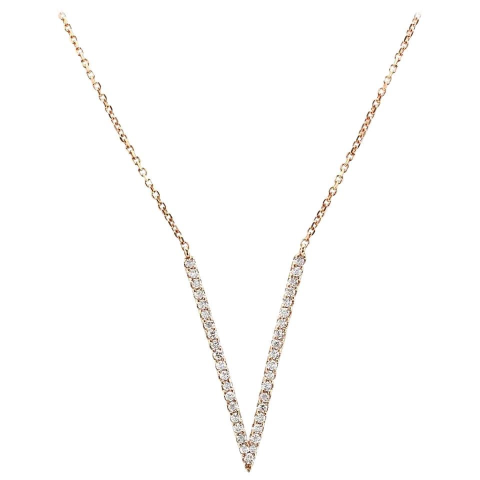 0.45 Carat Stunning 14 Karat Solid Rose Gold Diamond "V" Necklace For Sale