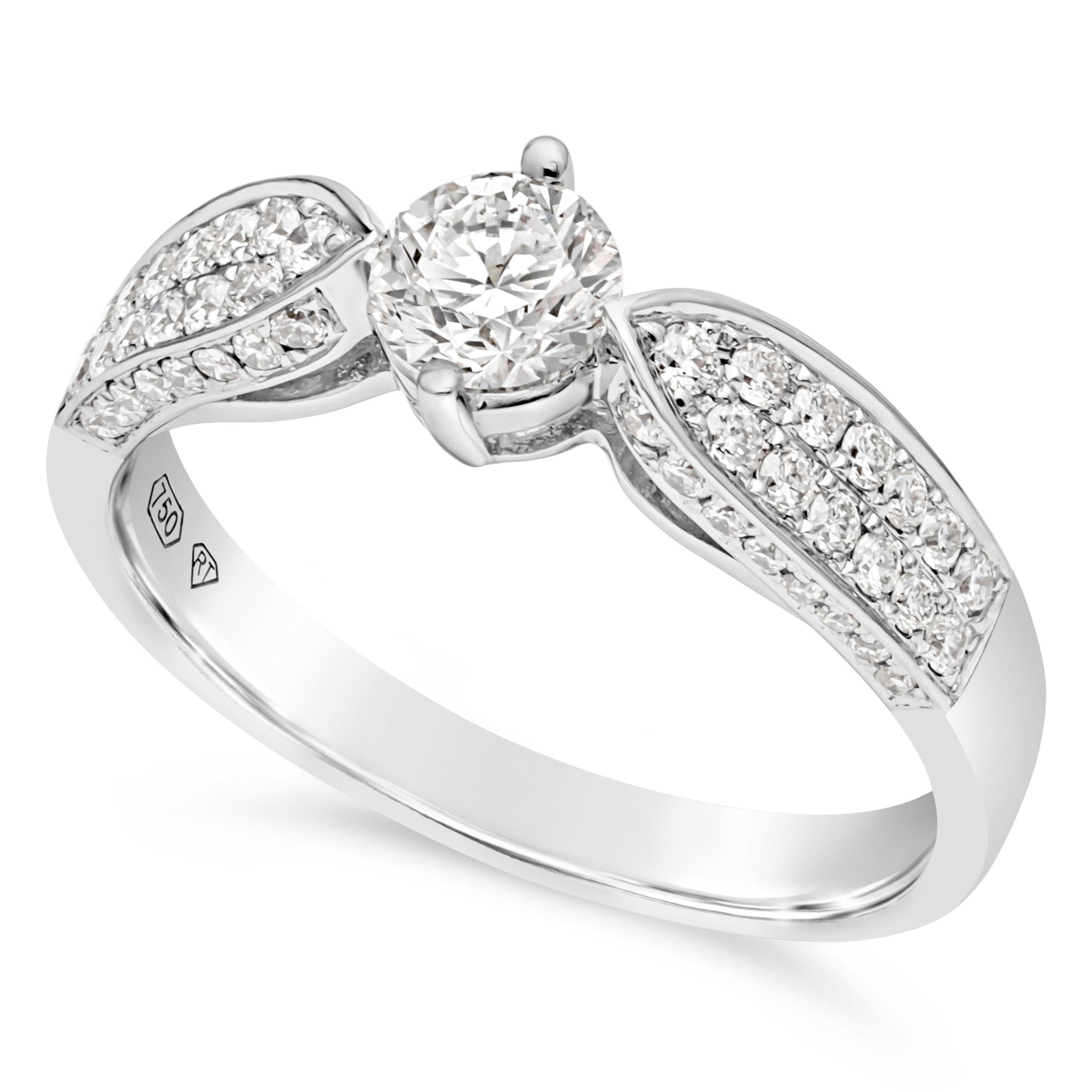 Women's Roman Malakov 0.45 Carats Round Cut Diamond Engagement Ring with Side Stones For Sale