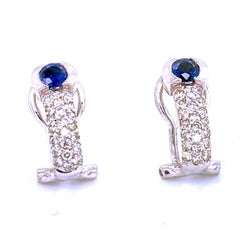 0.45 Ct Diamond/0.45 Ct Sapphire 14 Pave/Half Bezel Set Diamond/Sapphire Earring