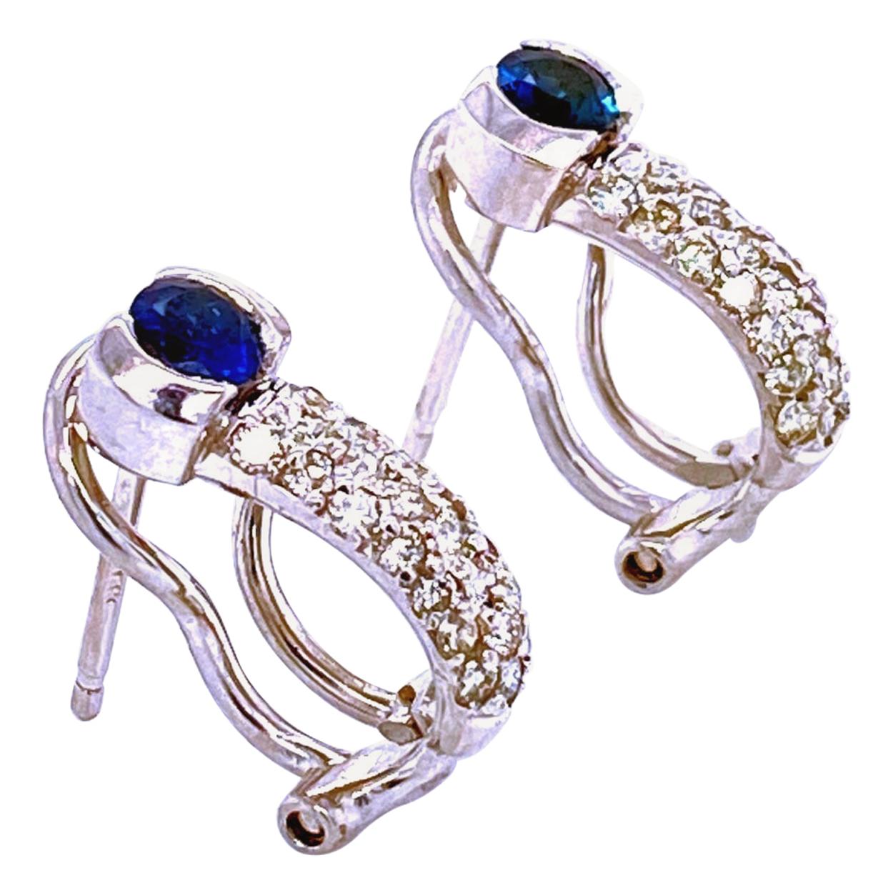 0.45 Ct Diamond/0.45 Ct Sapphire 14 Pave/Half Bezel Set Diamond/Sapphire Earring