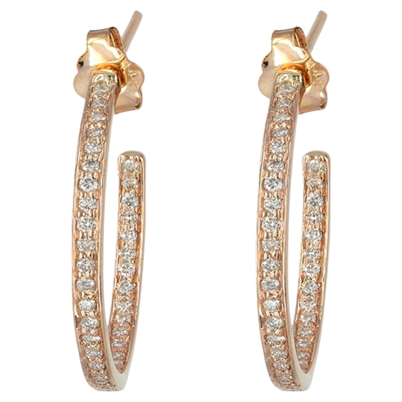 0.45 Ct Diamond Classic Pave Hoop Earrings 14k Solid Yellow Gold Wedding Jewelry