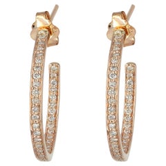 0.45 Ct Diamond Classic Pave Hoop Earrings 14k Solid Yellow Gold Wedding Jewelry