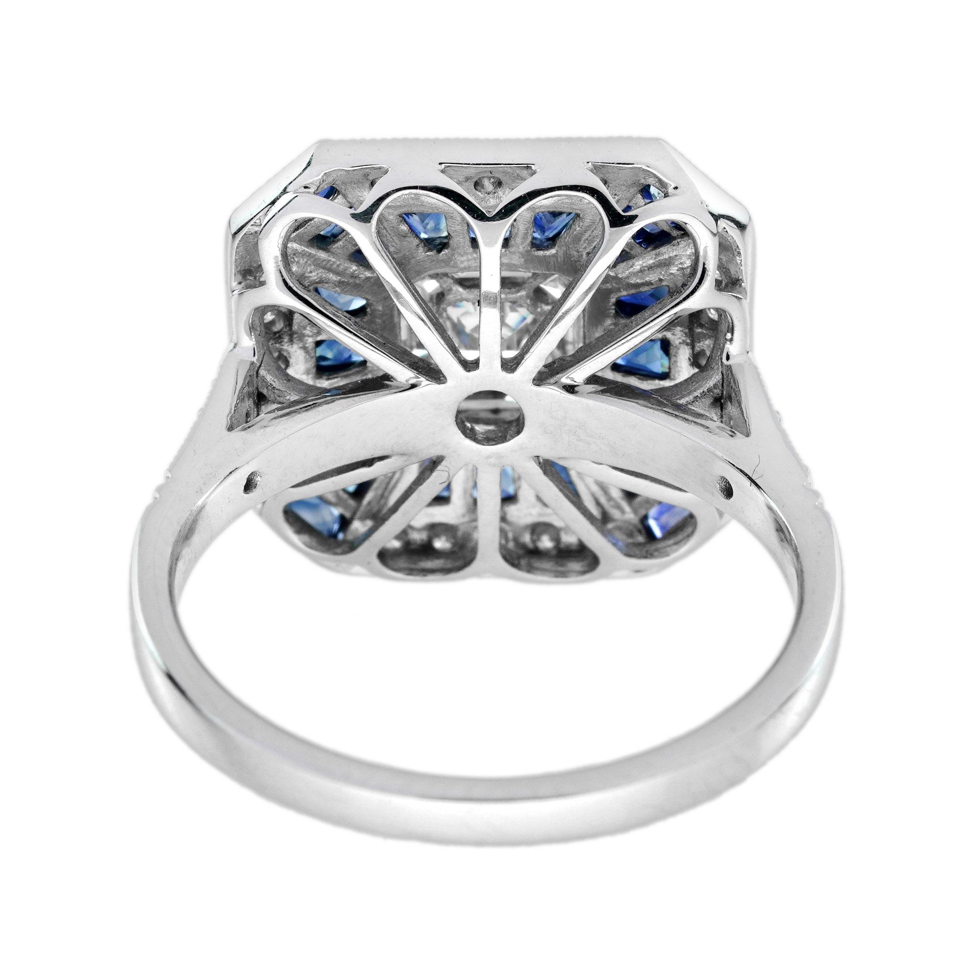 0.45 Ct. Saphir serti de diamants  Bague hexagonale Art déco en or 18 carats 3