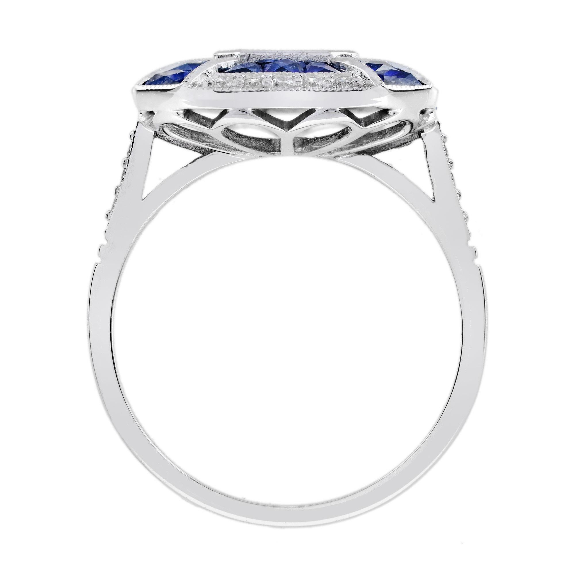 0.45 Ct. Saphir serti de diamants  Bague hexagonale Art déco en or 18 carats 4
