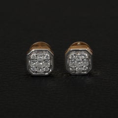 0.45 Ct Diamond Octagonal Cluster Studs 14K Two-Tone Gold Illusion Earrings