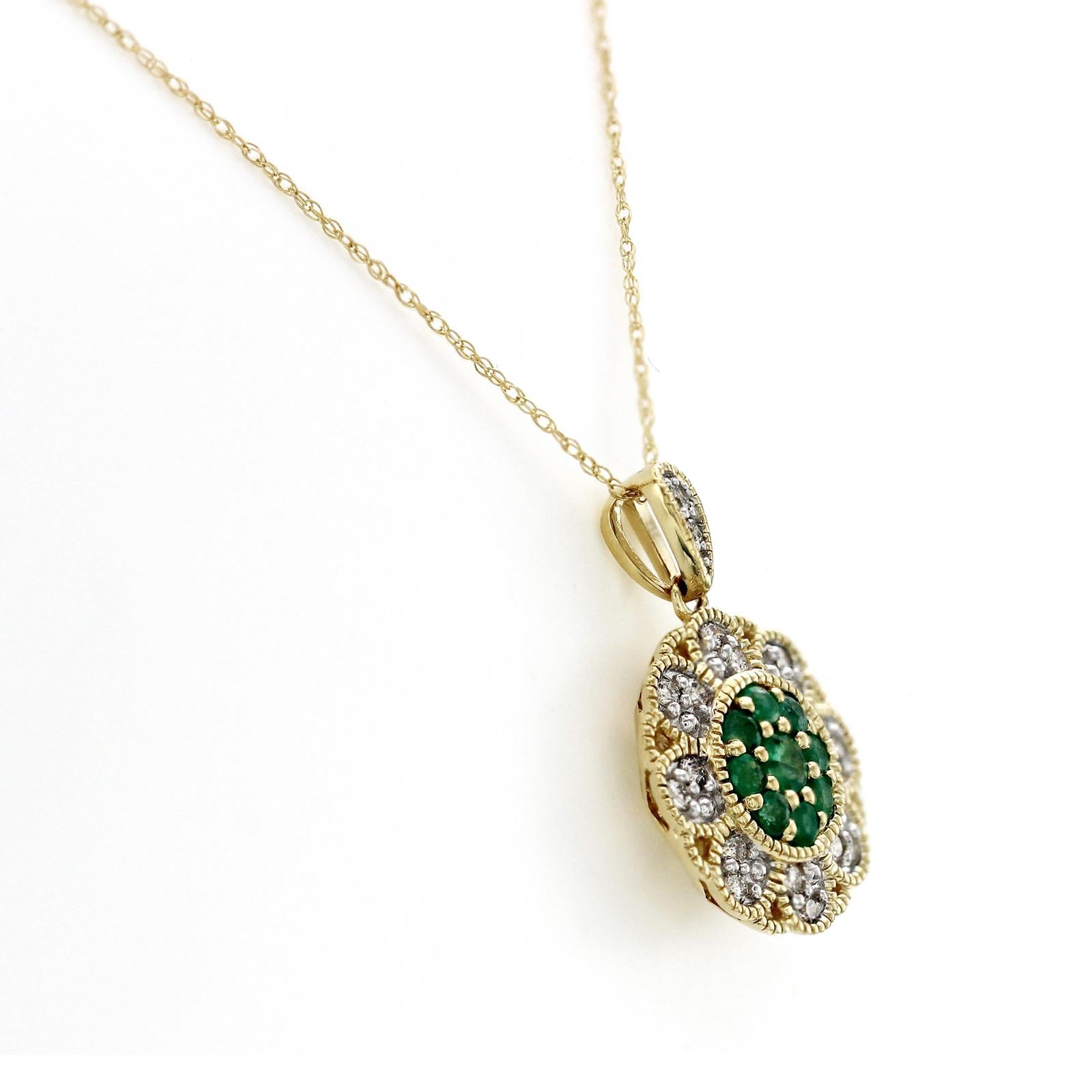 100% Authentic, 100% Customer Satisfaction

Pendant: 21 mm

Chain: 0.03 mm

Size:18 Inches

Metal: 14K Yellow Gold

Hallmarks: 14K

Total Weight: 3.2 Grams

Stone Type: 0.45 CT Natural Emerald &  Diamond 0.27 CT  G   SI1

Condition: New With Tag
