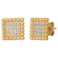 Boucles d'oreilles carrées en or jaune 14 carats avec diamants naturels 0,45 carat G-H SI