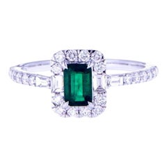 0.45 Ct Natural Emerald 0.57 Ct Diamonds 18kt White Gold Engagement Ring