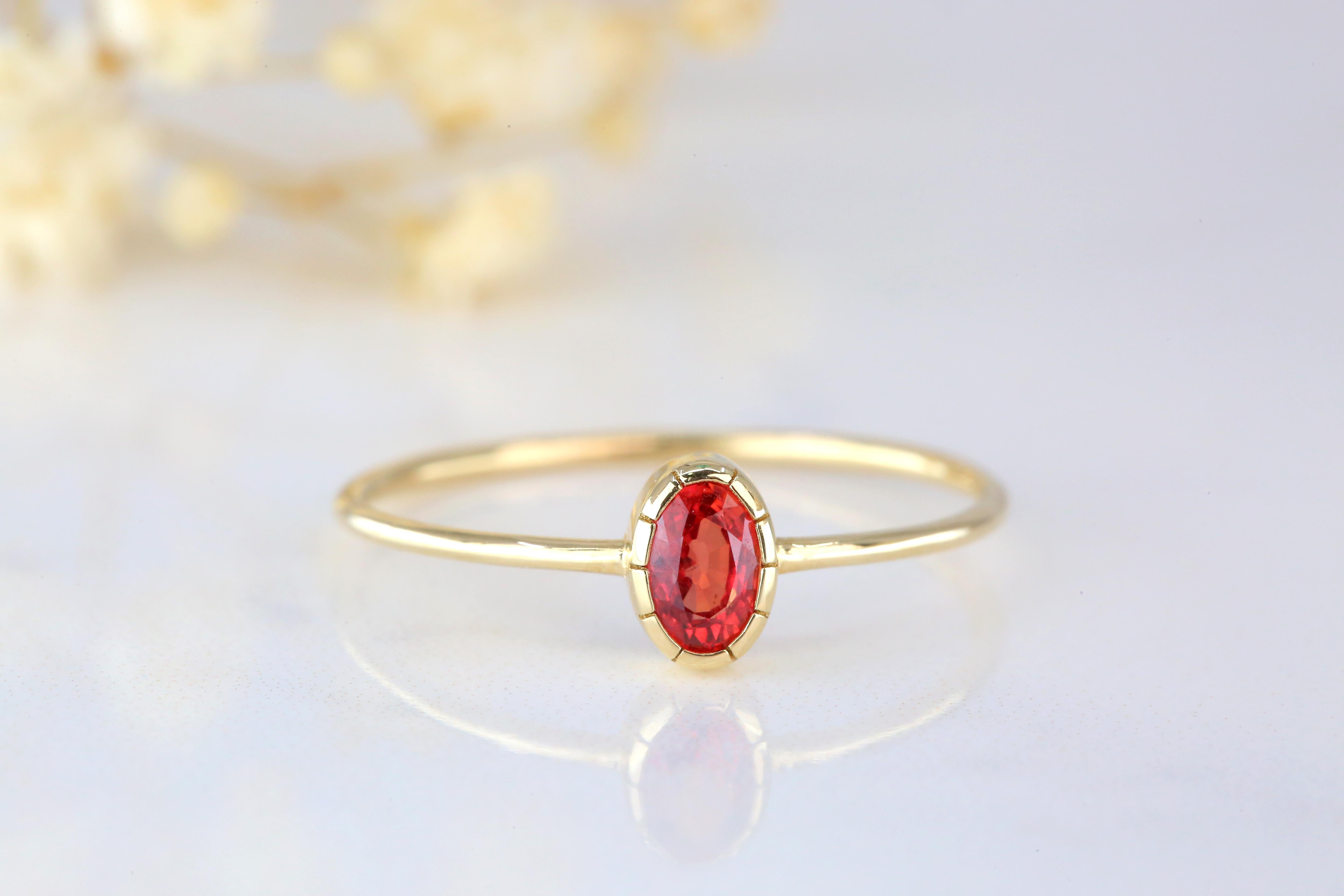For Sale:  0.45 Ct Oval Cut Red Sapphire 14K Gold Birthstone Ring, Casual Ring 9