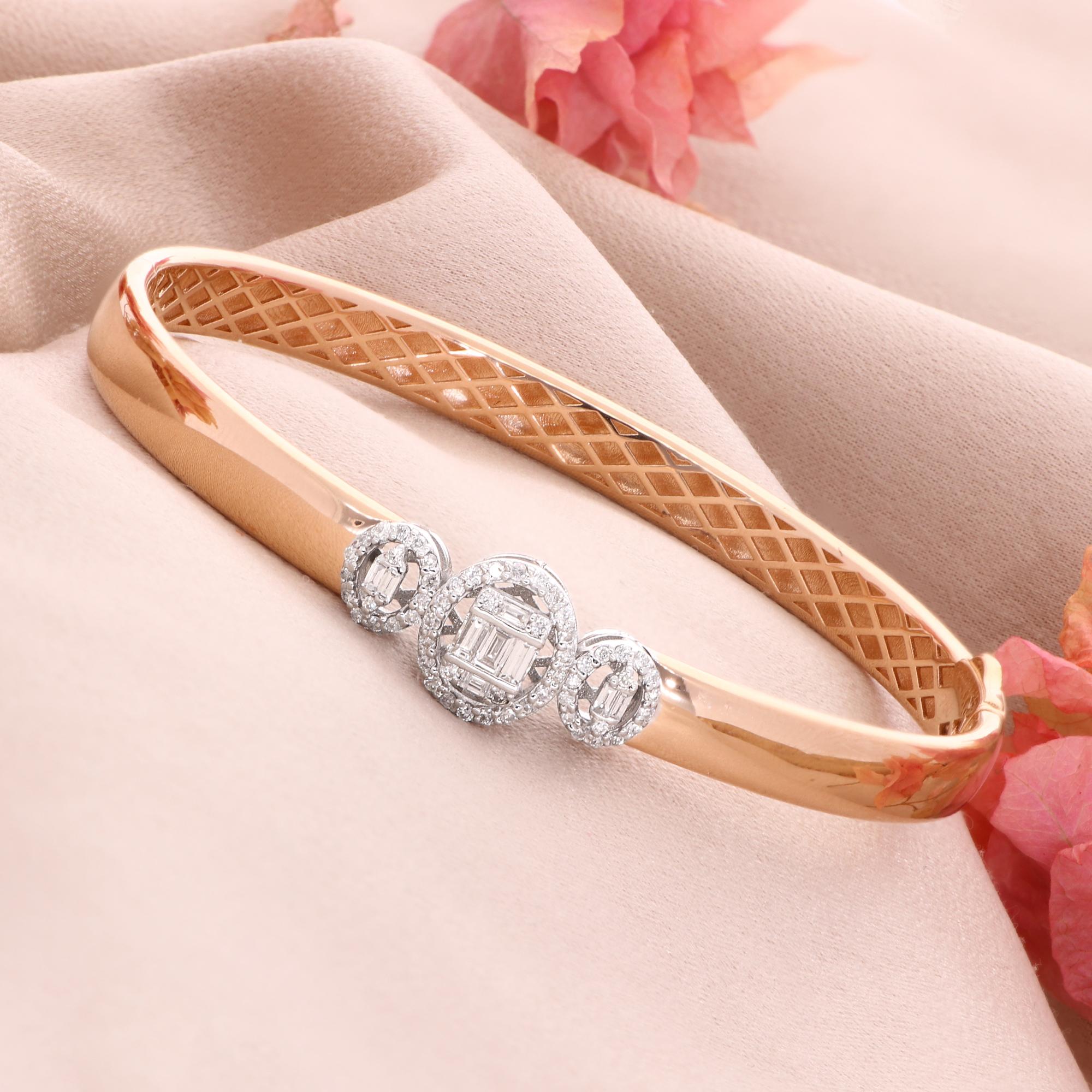 Modern 0.45 Ct. Si Clarity Hi Color Baguette Diamond Bangle Bracelet 18 Karat Rose Gold For Sale