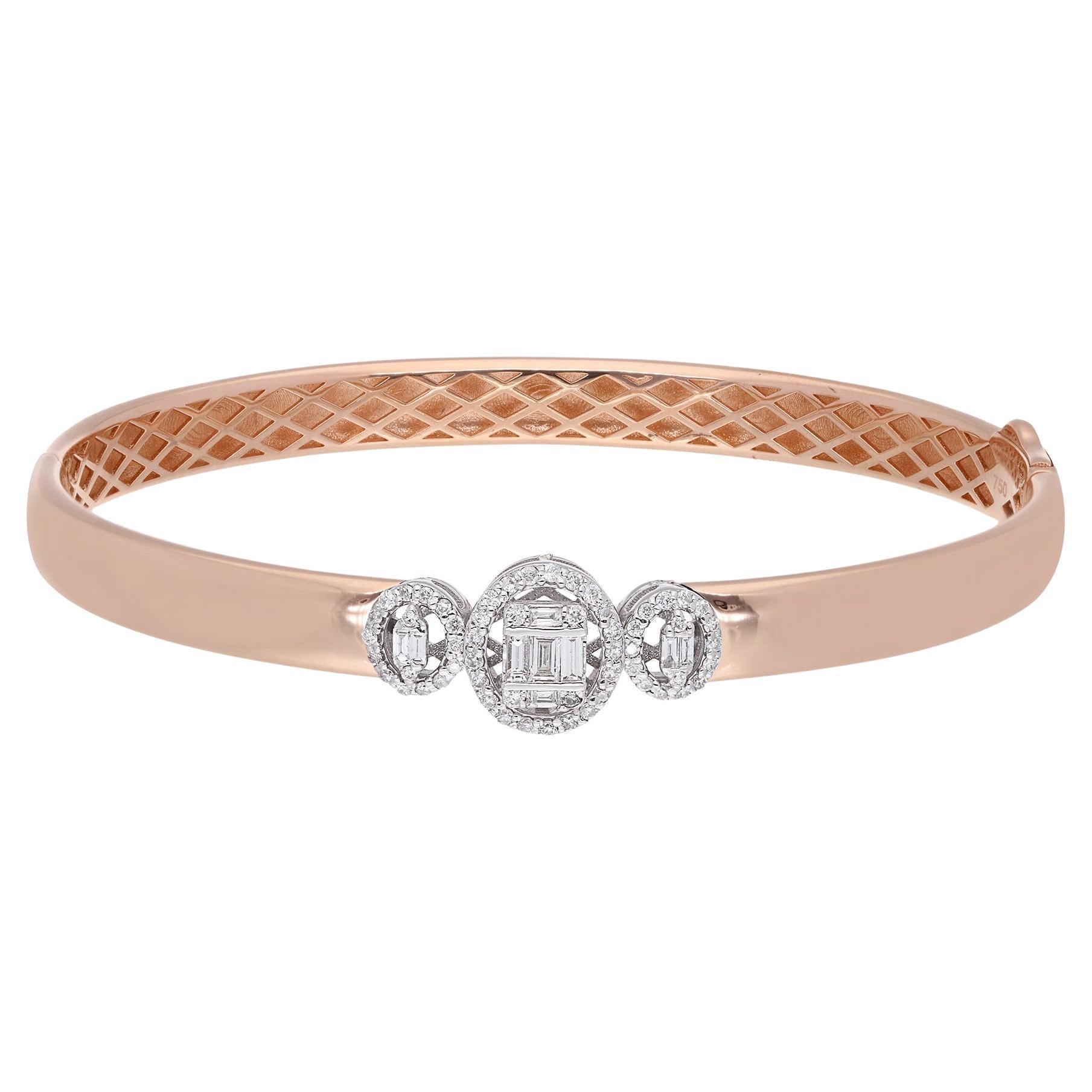 0.45 Ct. Si Clarity Bracelet jonc en or rose 18 carats avec diamants baguettes de couleur supérieure