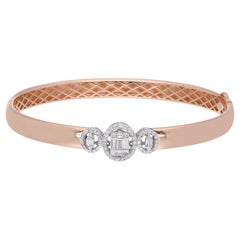 0.45 Ct. Si Clarity Bracelet jonc en or rose 18 carats avec diamants baguettes de couleur supérieure