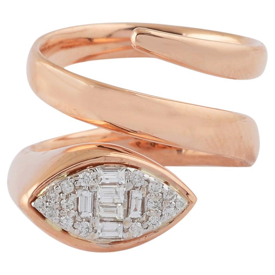 0.45 Ct. SI Clarity HI Color Baguette Round Diamond Wrap Ring 18 Karat Rose Gold