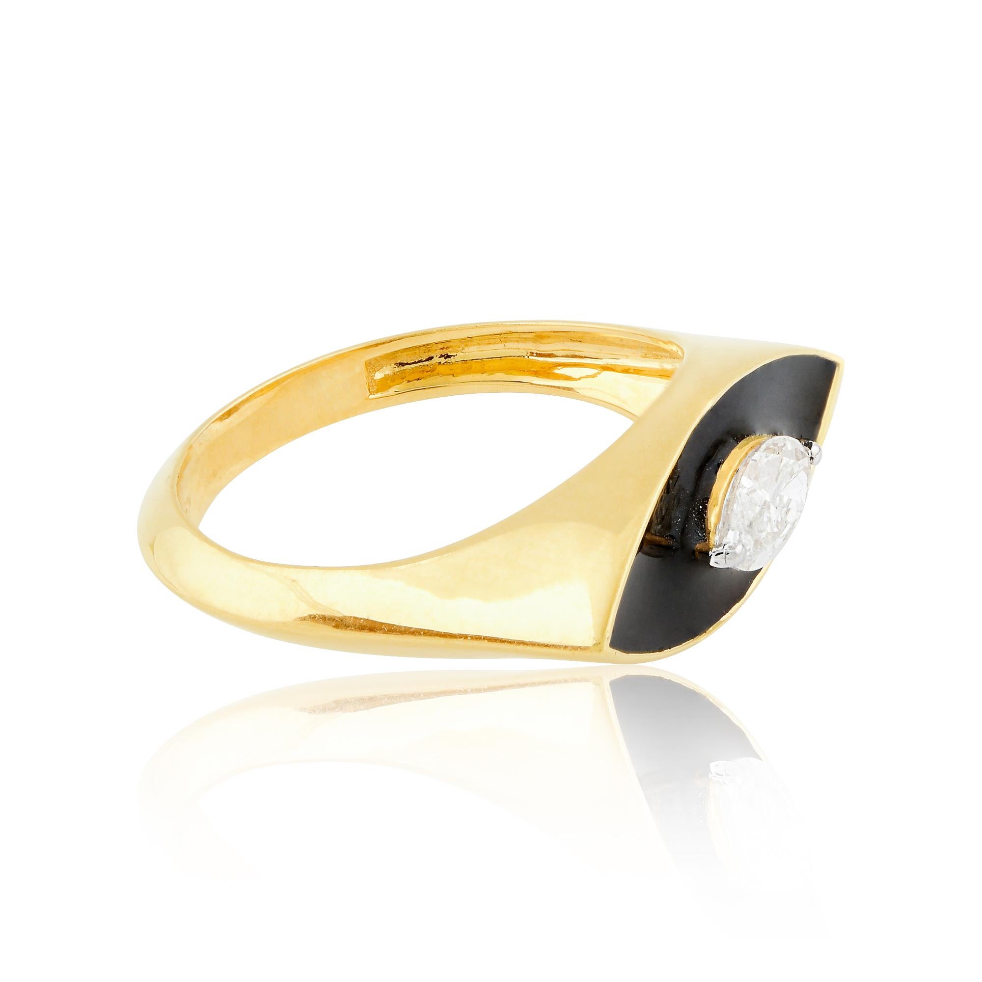 Modern 0.45 Carat Solitaire Diamond Evil Eye Ring 14k Yellow Gold Black Enamel Jewelry For Sale