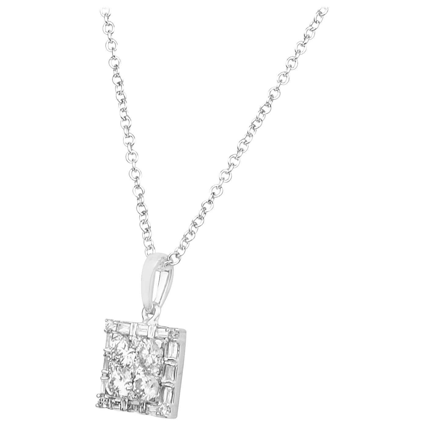 0.45 carat Round & Baguette Certified Diamond  Pendant/Necklace in 14kt White For Sale