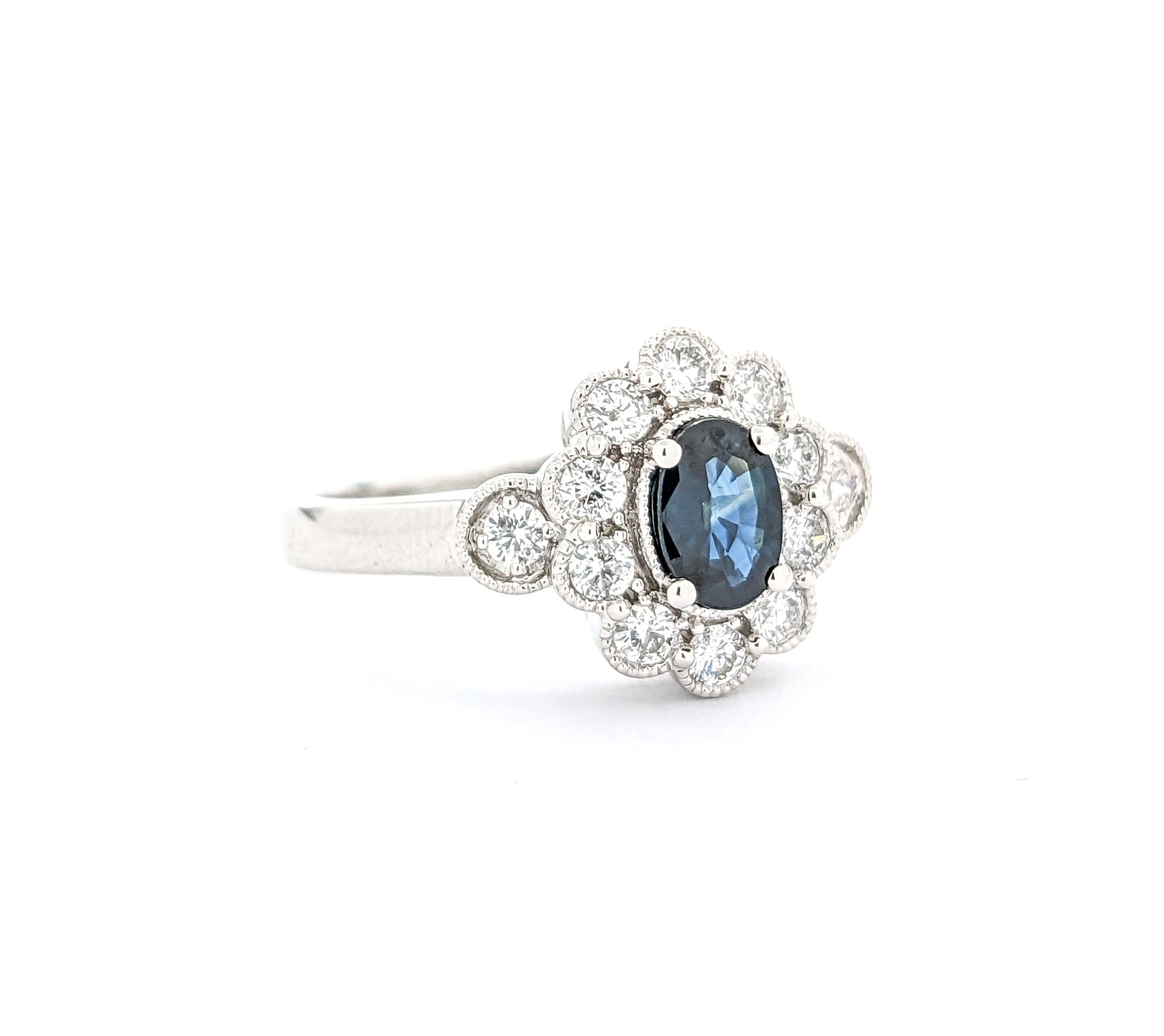 Women's 0.45ct Blue Sapphire & Diamond Ring In White Gold For Sale