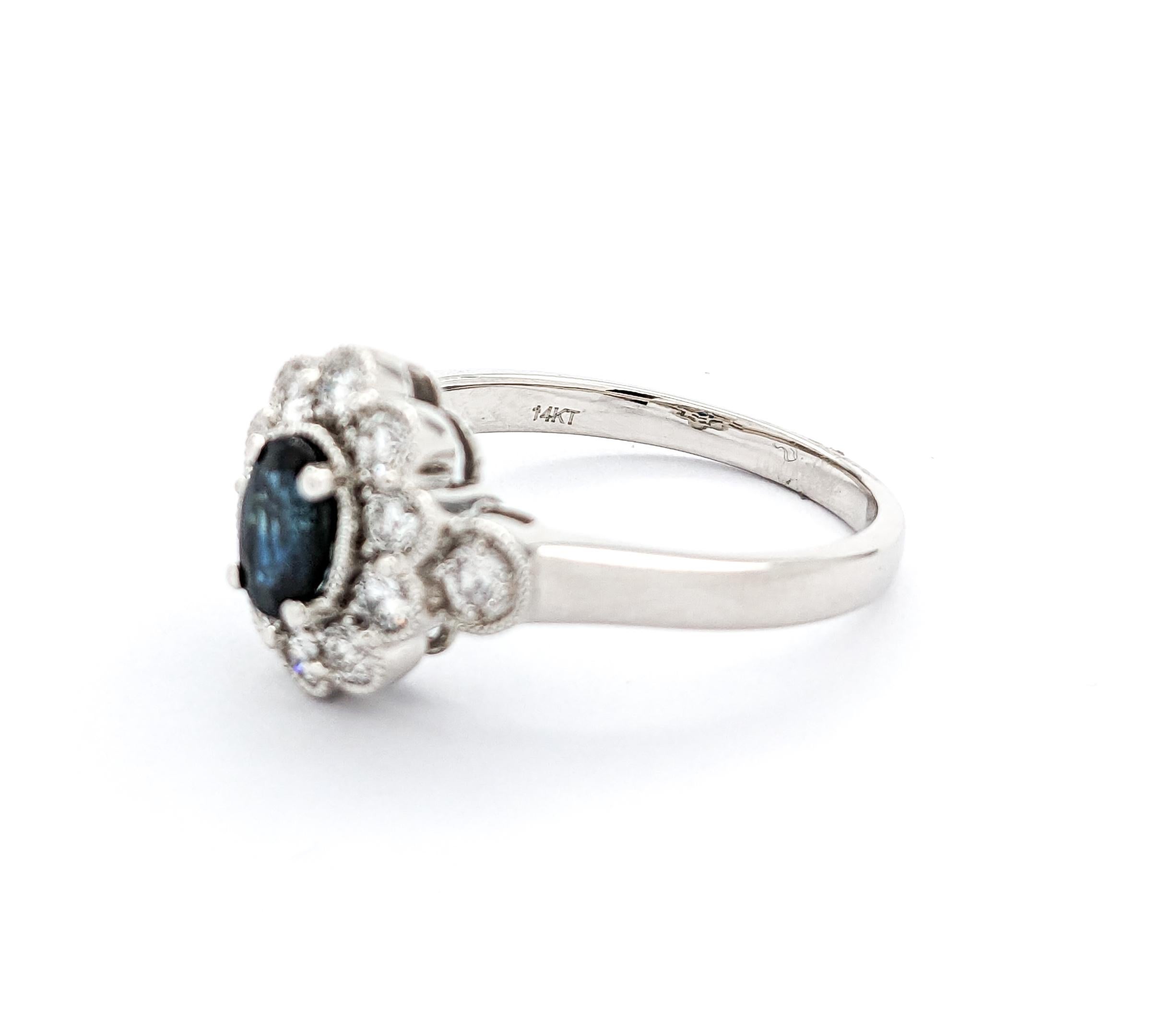 0.45ct Blue Sapphire & Diamond Ring In White Gold For Sale 2