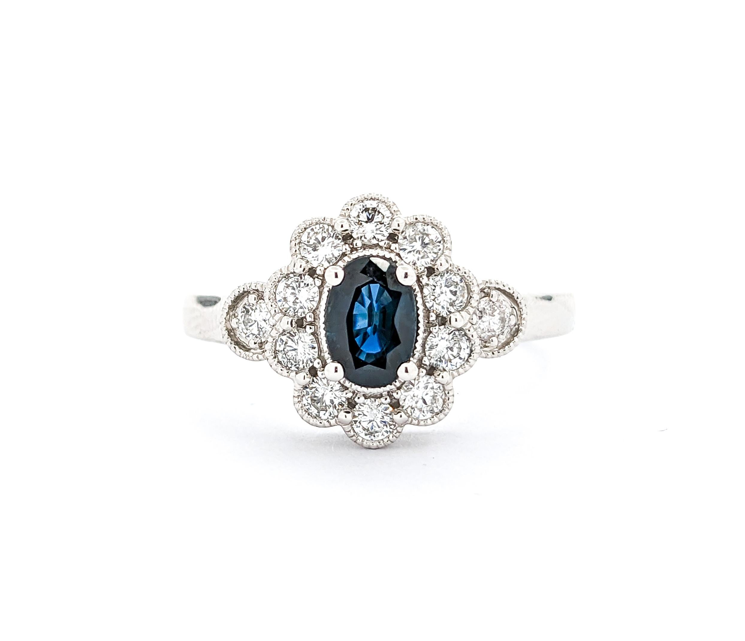 0.45ct Blue Sapphire & Diamond Ring In White Gold For Sale 3