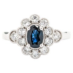 Anillo de Zafiro Azul y Diamante de 0,45 ct en Oro Blanco