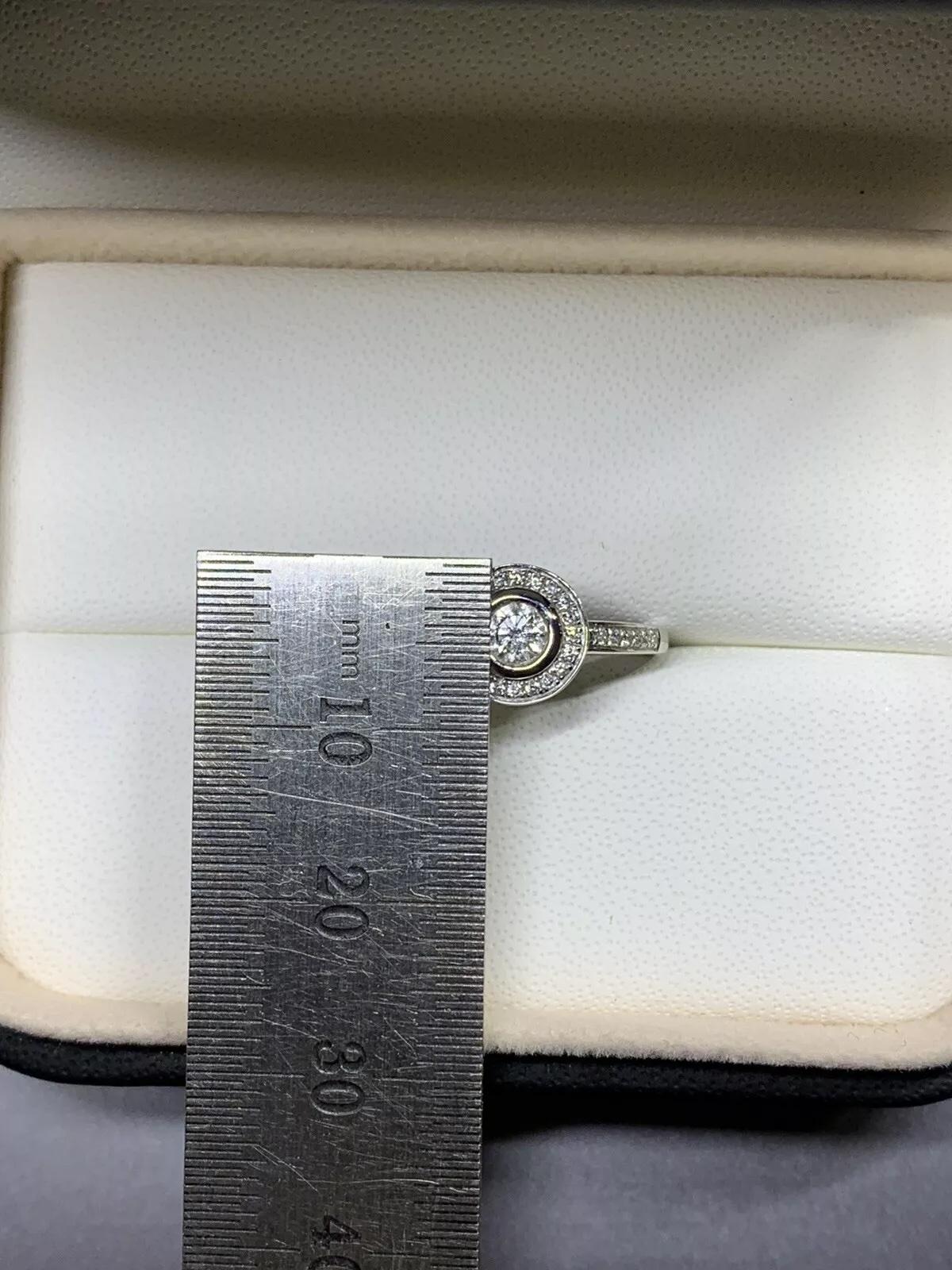 Women's or Men's 0.45ct Diamond Halo Solitaire Engagement Ring In Platinum For Sale